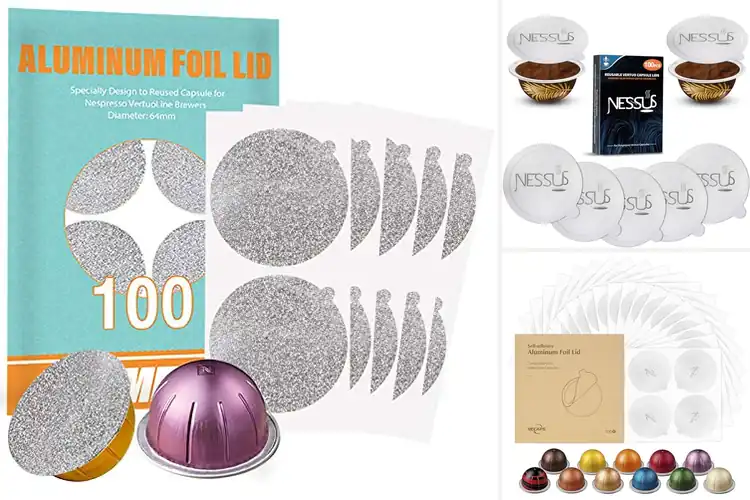 Detailed view of Best 100 Pack VertuoLine Pod Foils: Save & Brew Better